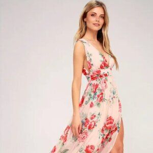 Lulu's Red and Pink Floral Maxi Dress NWOT